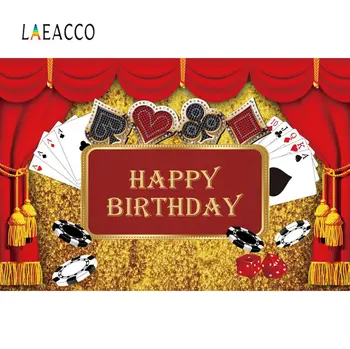 

Stage Birthday Backdrop For Photography Red Curtain Casino Dice Playing Cards Party Child Portrait Photo Background Photostudio