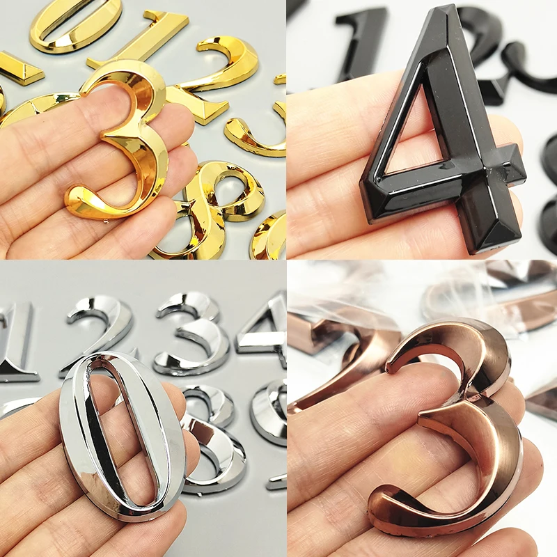 House Number Stickers 3D Self Adhesive Door Plate Sign Digits Apartment Hotel Office Door Address ABS Plastic Label 5cm Silver