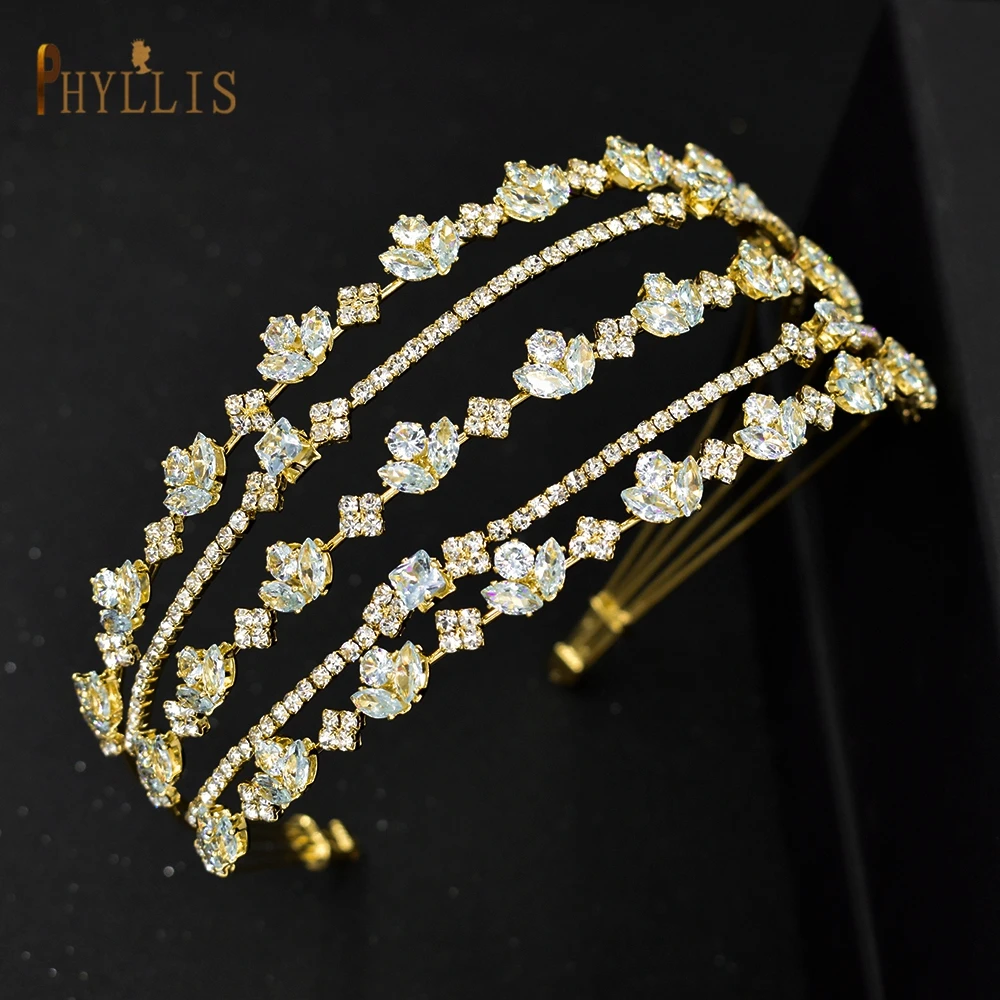 A371 Luxury Wedding Hair Hoops Zircon Wedding Headpieces for Woman Tiaras Hair Accessories Bride Headband Multi-layer Headwear