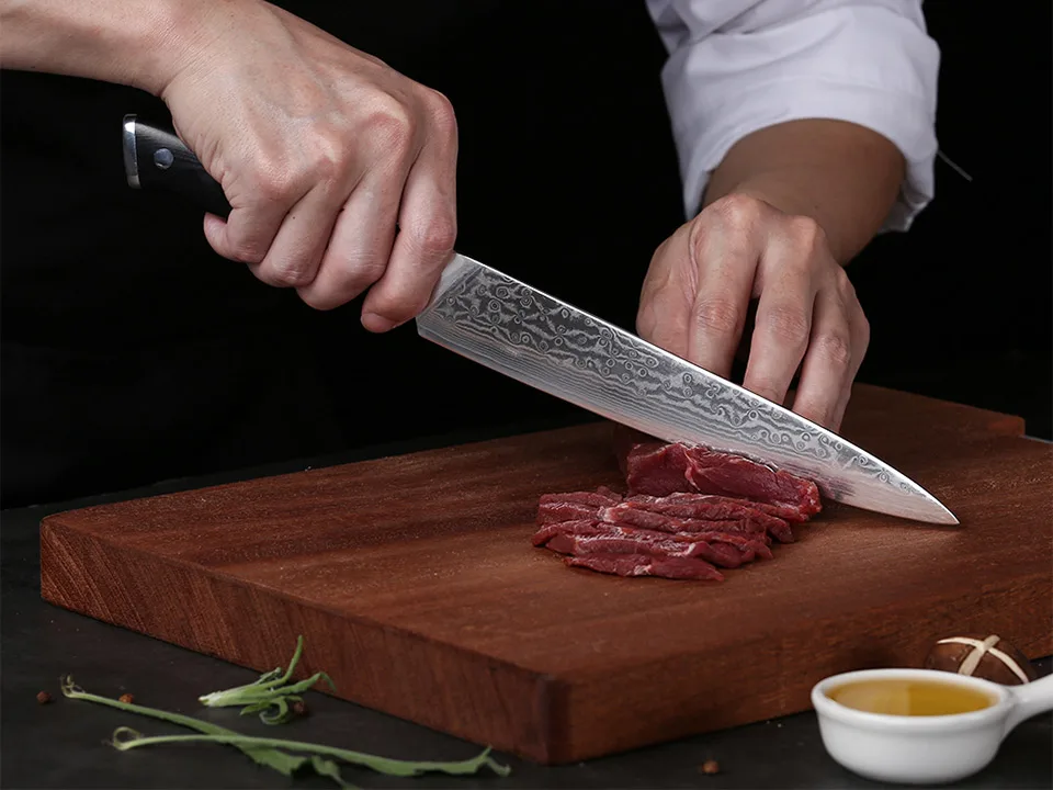 TURWHO, 8 дюймов, нож для нарезки мяса из японской дамасской стали, нож для мяса из черного дерева, G10, профессиональные ножи для шеф-повара сашими, суши