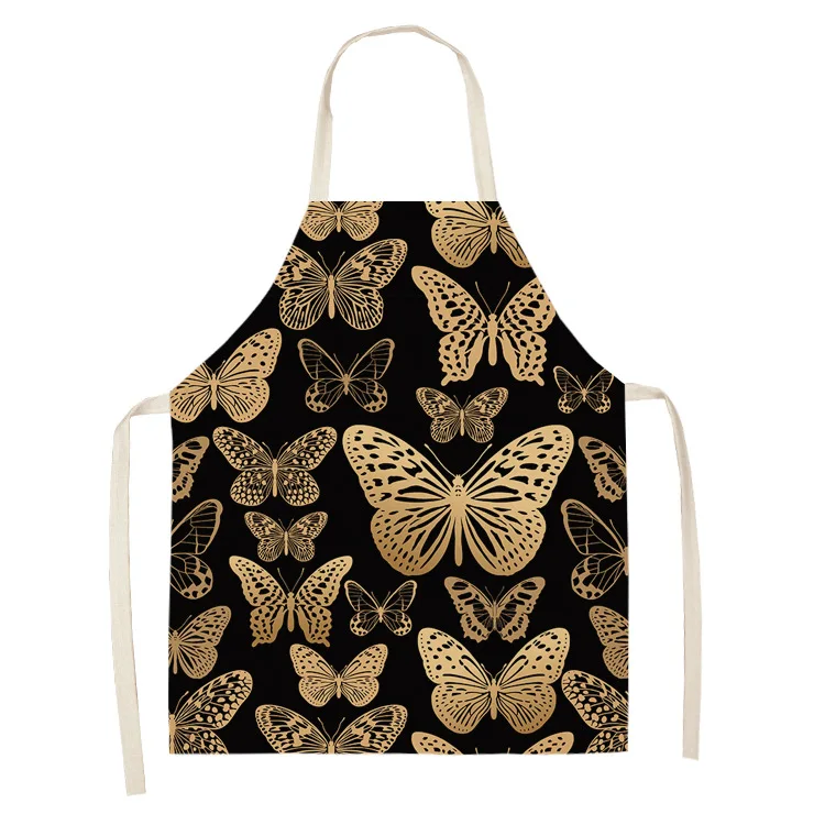 Flower Butterfly Girl Printed Chef Kitchen Aprons for Women Oil-proof Home Cooking Baking Waist Bib Cotton Linen Pinafore