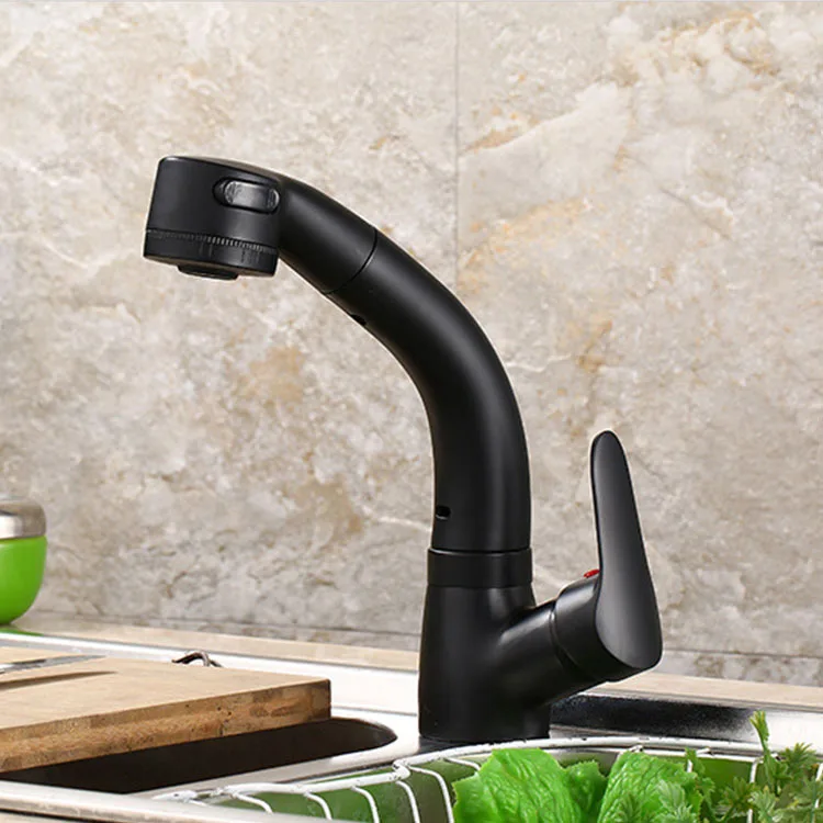 

Black And White with Pattern Copper Can Smoke Height Adjustable Rotatable Basin Faucet Hot And Cold Water Wash One's Hands Pull-