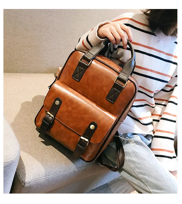 Ainvoev, модные школьные сумки Mochila Feminina с защитой от кражи, водонепроницаемые, для путешествий, для ноутбука, коричневый кожаный большой рюкзак для женщин