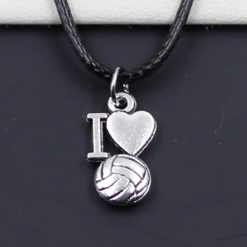 

Fashion I Love Volleyball Tibetan Silver Color Pendant Necklace Choker Charm Black Leather Cord Factory Price Handmade Gift