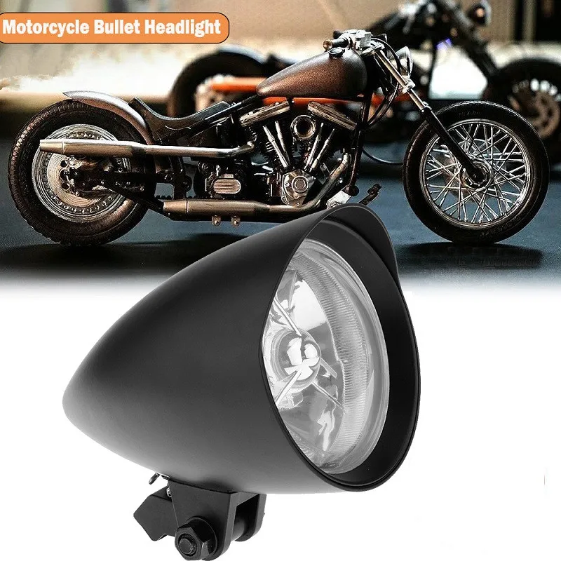 Chrome Bullet Universal Motorcycle Headlight H4 55/60W Bulb For 