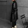 Mauroicardi Spring Autumn Long Black Oversized Faux Leather Trench Coat Men 2022 Drop Shoulder Belt Faux Leather Coats for Men 4