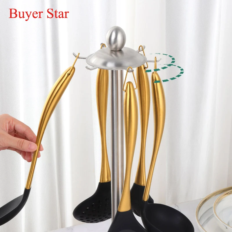 1pc/6pc/7pc Silicone Kitchenware Cooking Utensils Set Non-stick Cookware Spatula Shovel Stainless Steel Handle