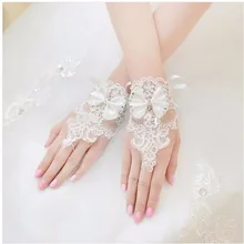 Новое поступление, кружевные свадебные аксессуары белого цвета и цвета слоновой кости с бантом, аппликации из кристаллов, один размер, свадебные перчатки без пальцев