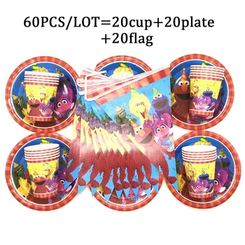 

20 Person Sesame Street Disposable Tableware Kids Birthday Party Decor Set Banner Cups Plates Flags Party Supplies Set