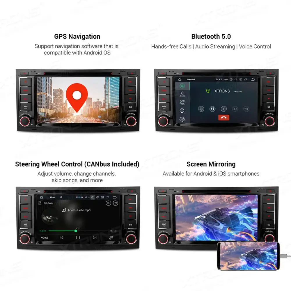 Best XTRONS 7" Android 9.0 Octa Core 64G ROM 4G RAM Car DVD Player Multimedia GPS System Custom Fit for Volkswagen 2004-2011 3