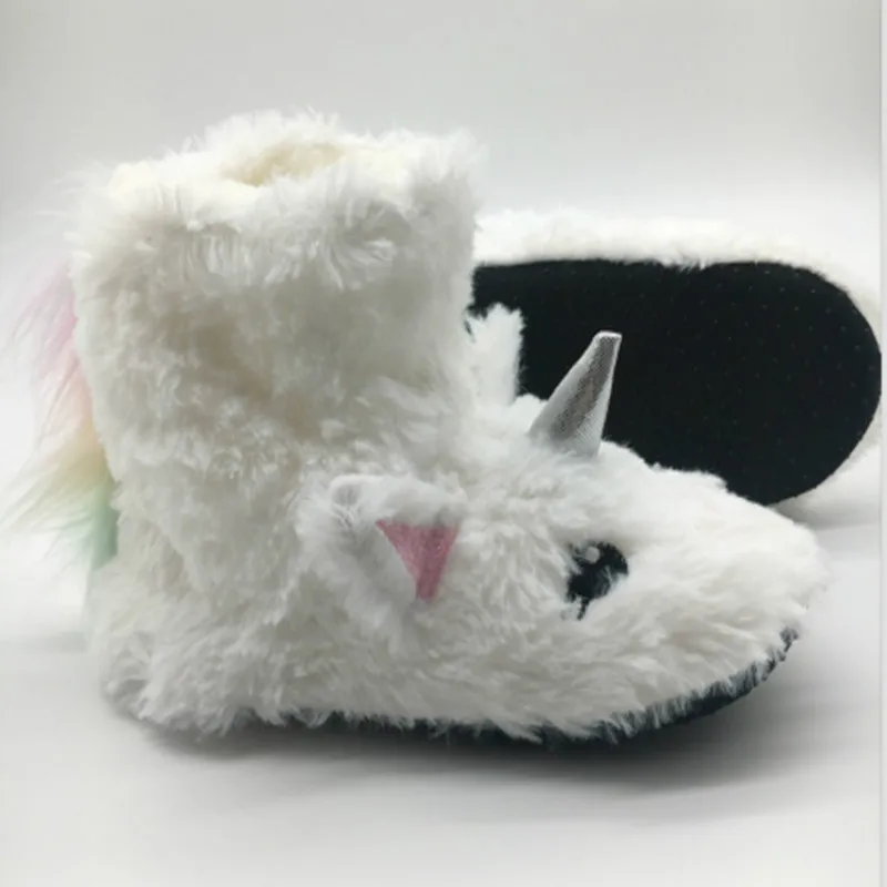 

Cartton Home Slippers Kids Winter Soft Girls Slippers Velvet Embroidered Unicorn Children's Cotton Boots Soft Home Shoes