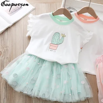 

Fashion Summer Kids Clothes Cactus Letter Embroidery Shirt&mesh Skirt Cute Little Girls Clothign Set Toddler Children Outfits