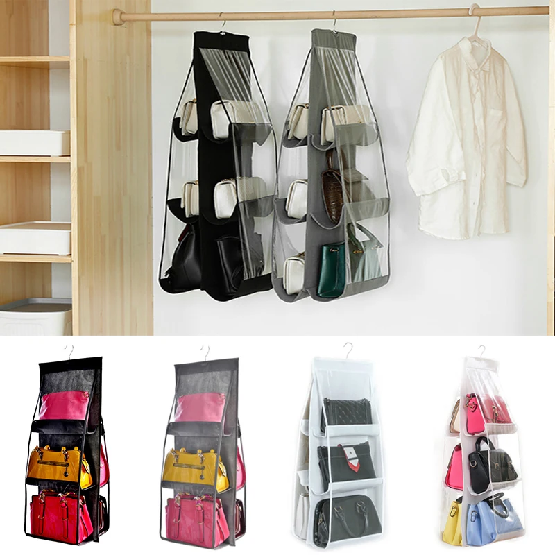 &quot6 Pocket Hanging Handbag Organizer for Wardrobe Closet Transparent Storage Bag Door Wall Clear Sundry Shoe with Hanger Pouc | Дом и сад