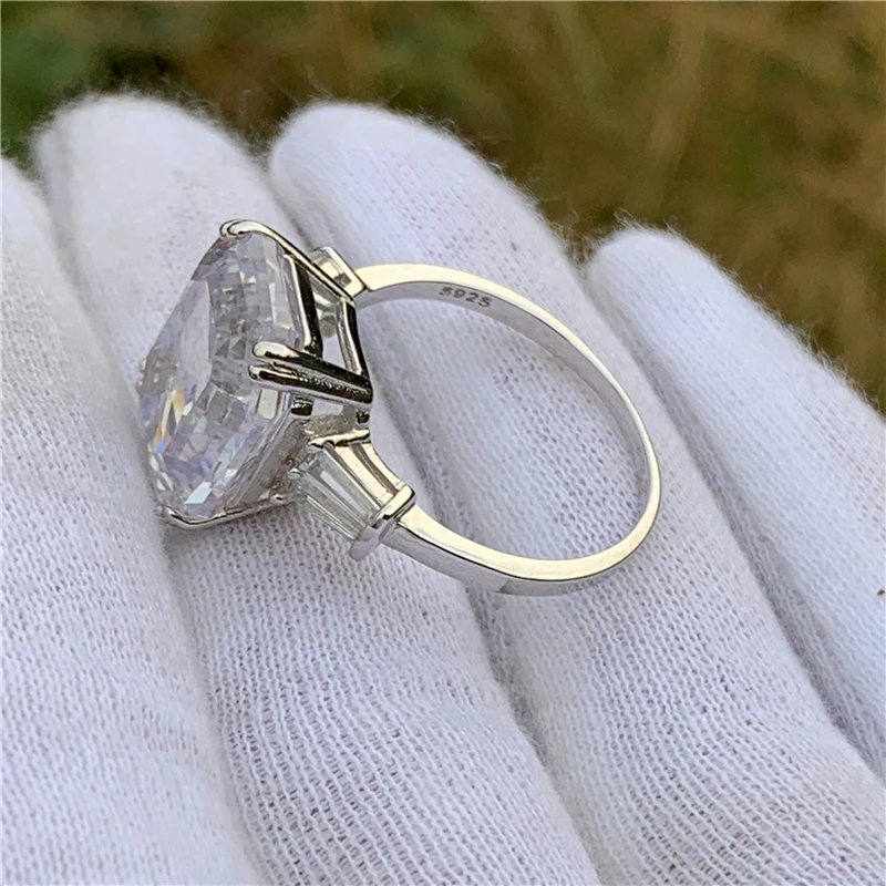 Роскошное кольцо, Emerld cut, 8ct, AAAAA, cz, 925 пробы, серебро, обручальное кольцо, кольца для женщин, свадебные ювелирные изделия