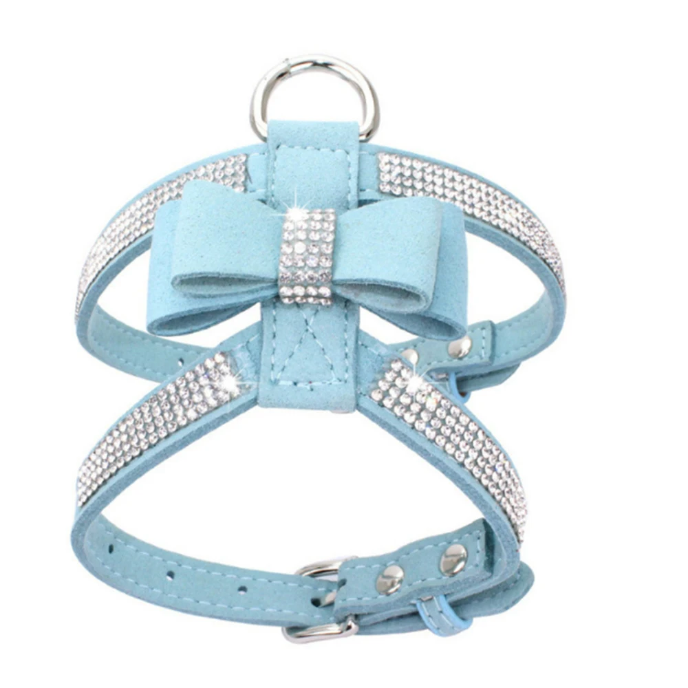 

1PC Adjustable Soft Breathable Dog Harness Puppy Chest Strap Pet Collar Bling Rhinestone Pet Dog Harness Leash with Bowknot