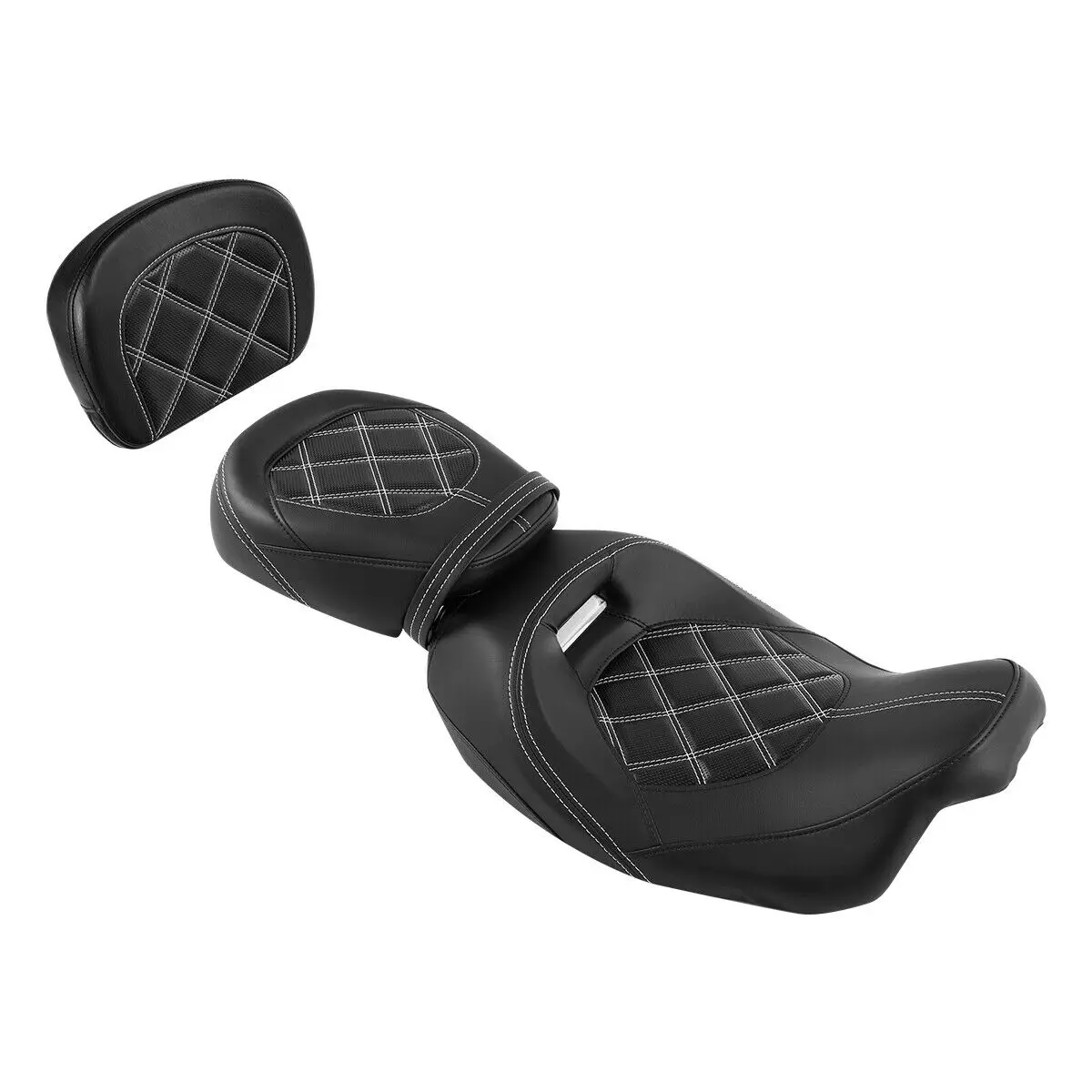 Passenger Seat For Harley Touring 2009-2023 - Black With Blue Stripe, Fits Road King, Street Glide