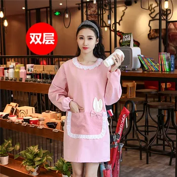 

Women's overalls long-sleeved apron waterproof and oil-resistant cute home Korean fashion kitchen coat double layer overalls