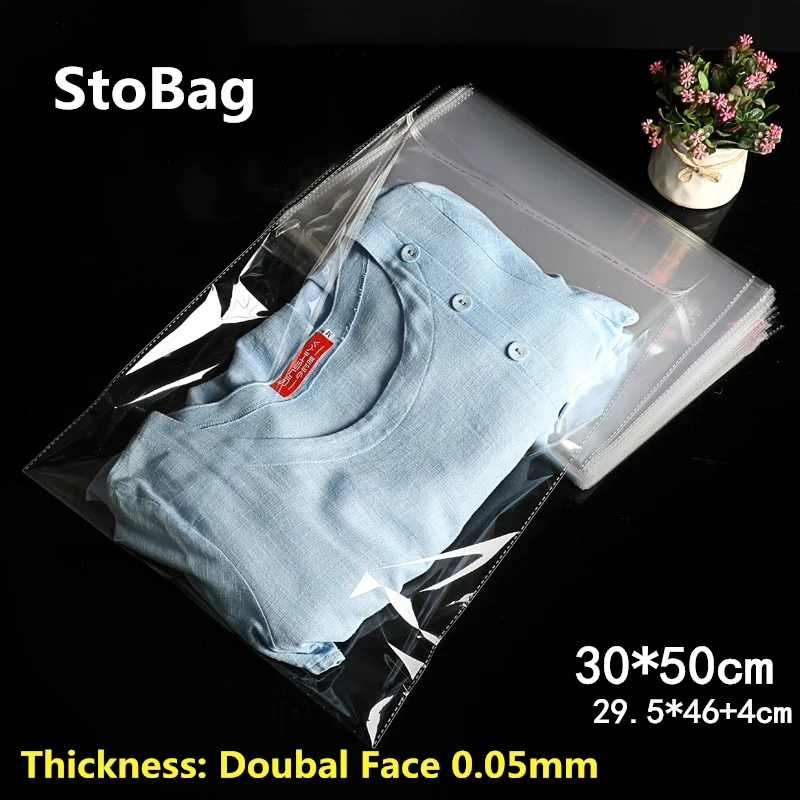StoBag 100 шт. 30*50 см прозрачные самоклеящиеся закрывающиеся полипропиленовые пакеты для одежды пластиковые