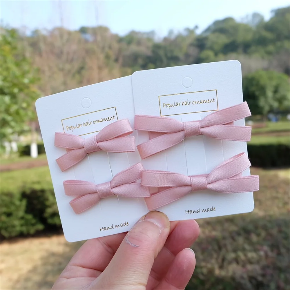 2Pcs/Set Hair Bow Clips For Girls Baby Kawii Barrettes Cute Haar Accessoires Kids Colored Ribbon Hairpins Children Hairgrip Hot