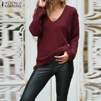 

ZANZEA Plus Size Women Tops Blouses 2020 Autumn Ladies Long Sleeve Shirts Casual Solid Blusas Tunic Knitwear Chemiser Mujer 7