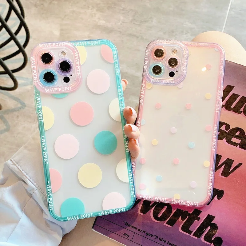 Colorful Wave Point Dot Clear Silicone Phone Case For iPhone