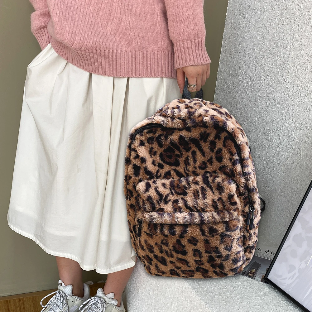 Retro Cow Leopard Printing Women Backpacks Autumn Winter Soft Plush School Bags Female Casual Large Capacity Travel knapsacks 2