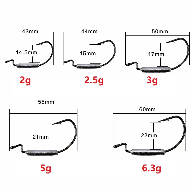 5 шт./лот, высокое качество, свинцовые рыболовные крючки, джиг-голова, Колючая свинцовая рукоятка, крючок 2 г/2,5 г/3 г/5 г/6,3 г, рыболовный мягкий крючок под червя, колючий крючок