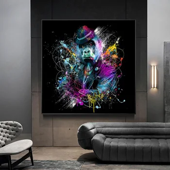 

Funny Colorful Star Monkey Graffiti Art Canvas Painting on The Wall Posters and Prints Animals Pictures for Living Room Decor