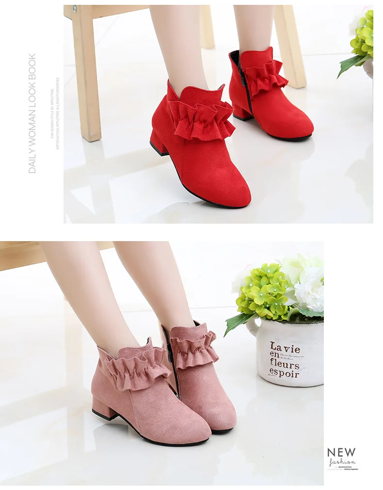 Новая мода; Тайвань XIA Yu yao Демисезонный детская Обувь на высоком каблуке сапоги "Принцесса" теплые ботинки для девушек Детская обувь C905