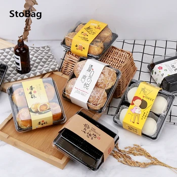 

StoBag 50pcs Cheese Pastry Donut Baking Box Handmade Gift Cookies Packaging Puffs Egg Yolk Crisp Birthday Wedding Party Favor