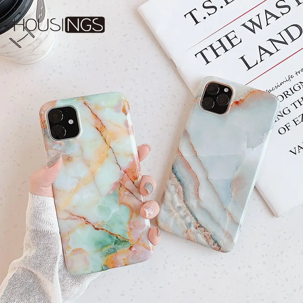 

Glossy Jade Marble Phone Case For iPhone 11 Pro Luxury Smooth Soft Fundas For iPhone 11 Granite Painted Silicone Fashion Cover