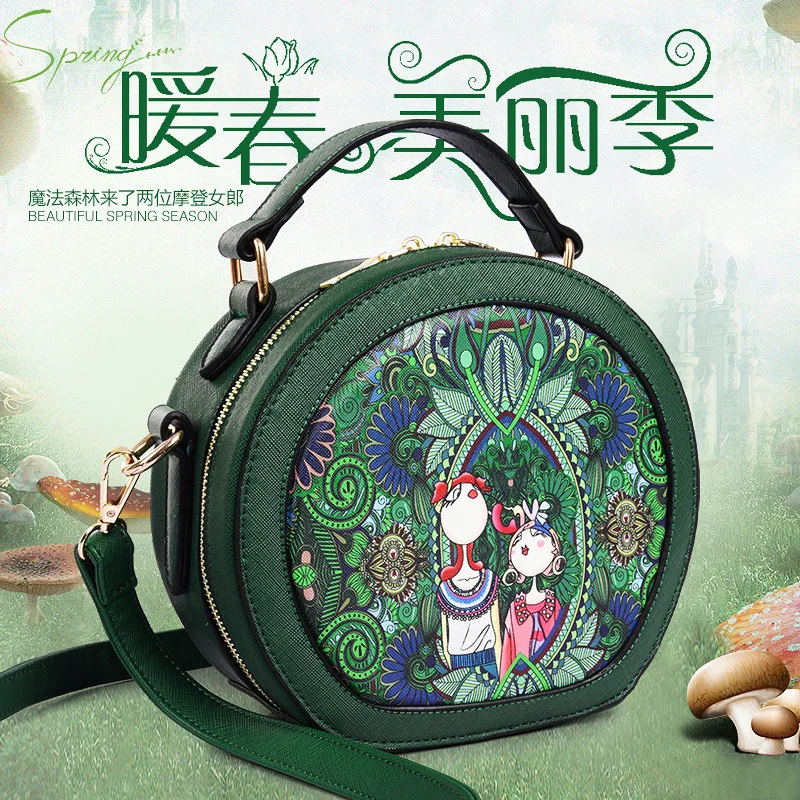 

2017 Spring Summer New Style WOMEN'S Bag Europe And America Fashion Forest Printed Small round Bag Sweet Ladies' Shoulder Trendy