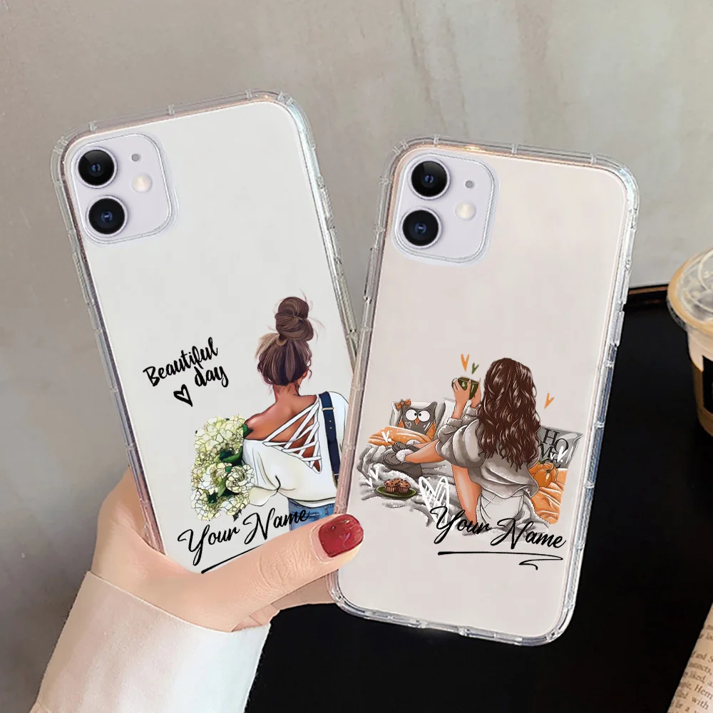 phone card case Fashion Girls Custom Name Phone Case for iPhone 13 Pro Max Case Cute 11 12 Mini SE 2020 7 8 Plus Luxury Cover for iPhone 13 X XR mobile pouch