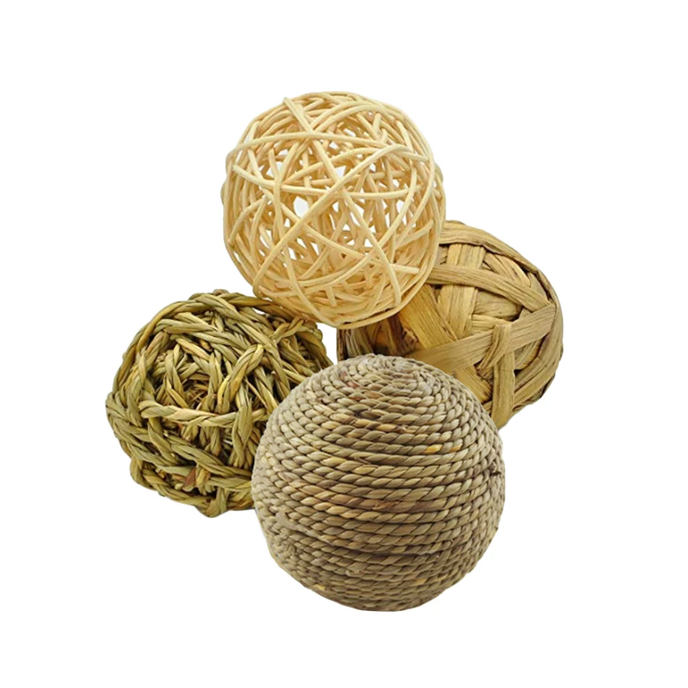 4 Pcs Pet Balls Rabbit Toys Bunny Straw Rattan Woven Chewing Ball Teeth Cleaning Training Biting | Дом и сад