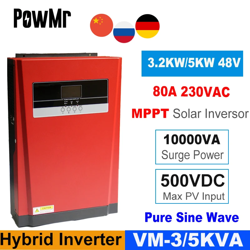 MPPT 3000W 3.2KW Solar Inverter 230Vac 24V Pure Sine Inverter 80A Solar Charger 