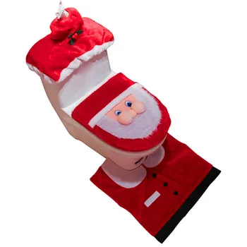 

3* Christmas Decoration Santa Claus Toilet Seat Cover + Rug Bathroom Set Decor