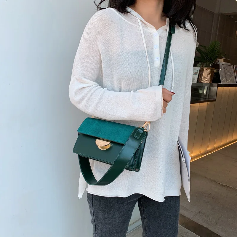 

New Arrival Bag 2019 New Style Fashion Shoulder Square Sling Bag Contrast Color Bag Cover-Style Lock Decoration WOMEN'S Bag