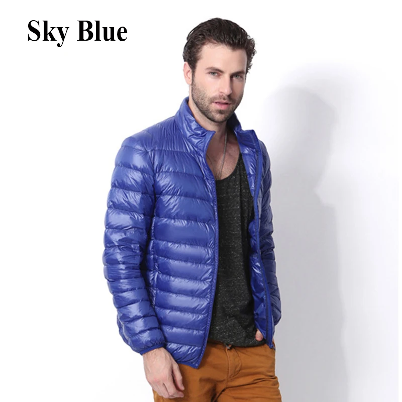 002 Sky blue Зимняя мужская Ультралегкая куртка, белая куртка на утином пуху, мужская куртка на утином пуху, верхняя одежда, зимняя мужская повседневная пуховая куртка, пальто - Цвет: 002 Sky blue