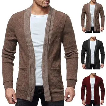 

Fashion Men Color Block Long Sleeve Casual Cardigan Winter Coat Outwear Cotton Open Stitch Sliming warm Men's Cardigan M-2XL
