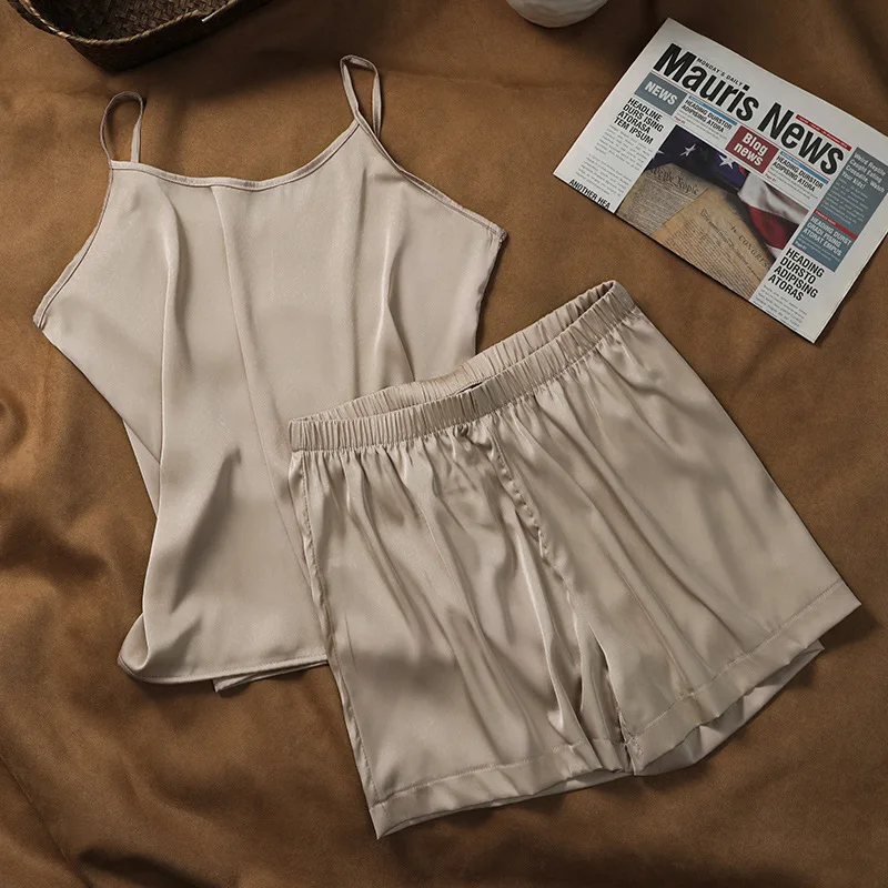 Sanderala Sexy Women Pajamas Set Sleepwear High Quality Lingerie Nightgown Sleeveless Nighty Sets Pants Pajama Shorts Women