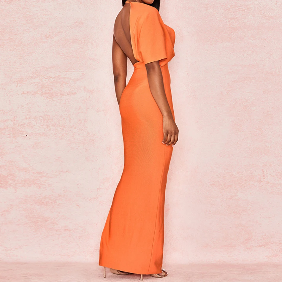 CIEMIILI женское вечернее платье с открытой спиной и разрезом по бокам сексуальное оранжевое Черное длинное Бандажное платье с v-образным вырезом