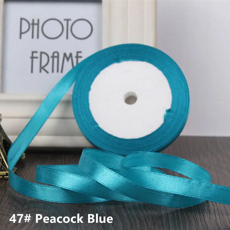 25 ярдов/рулон 6 мм 10 мм 15 мм 20 мм 25 мм 40 мм 50 мм шелковая атласная лента ручной работы бант для рукоделия рождественские подарки принадлежности для упаковки - Цвет: 47 peacoch blue
