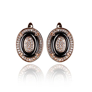 Black Rose Gold Роскошные серебряные овальные серьги с белым камнем для женщин, блестящие CZ керамические u-образные серьги-гвоздики, ювелирное изделие, массивные украшения - Окраска металла: Black Rose Gold