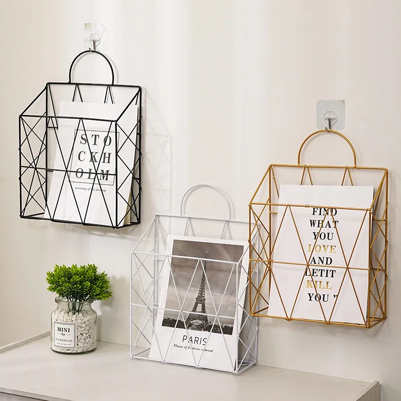 Newspaper Magazine Racks Metal Iron Wall Hanging Book Holder Shelf Storage Organizer Magazine Rack DIY Office Home Decoration