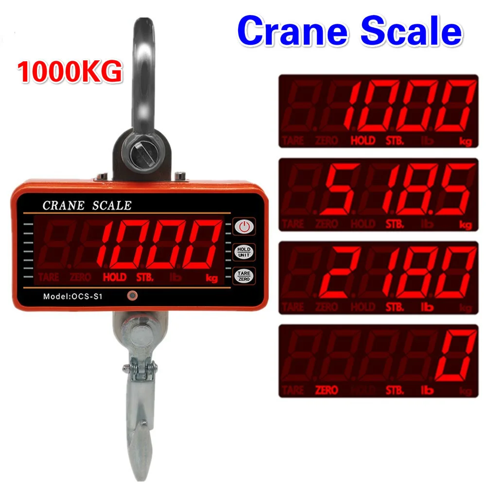 1000KG 2000LBS 1T High precision Aluminum Digital Crane Scale LED Display USA 
