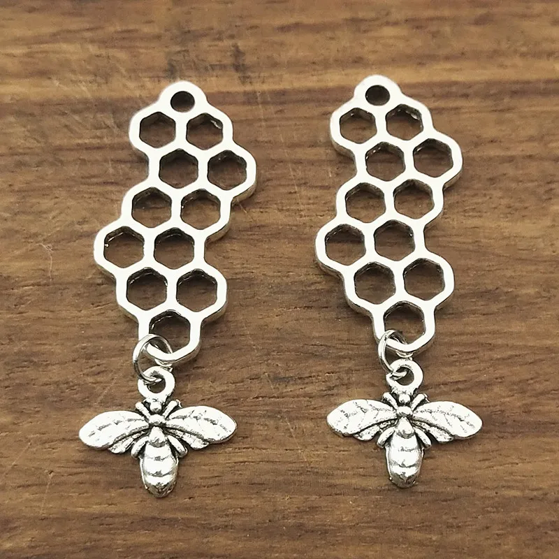 10pcs Bee and Honey Comb Pendants Charms Silver Color DIY Jewelry Accessories
