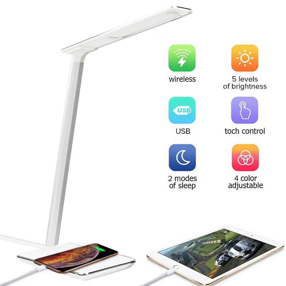 

Junejour LED Table Desk Lamp 2 In 1 QI Wireless Charging Creative Eye Protection Multi-Function Reading Light For Phone Charge