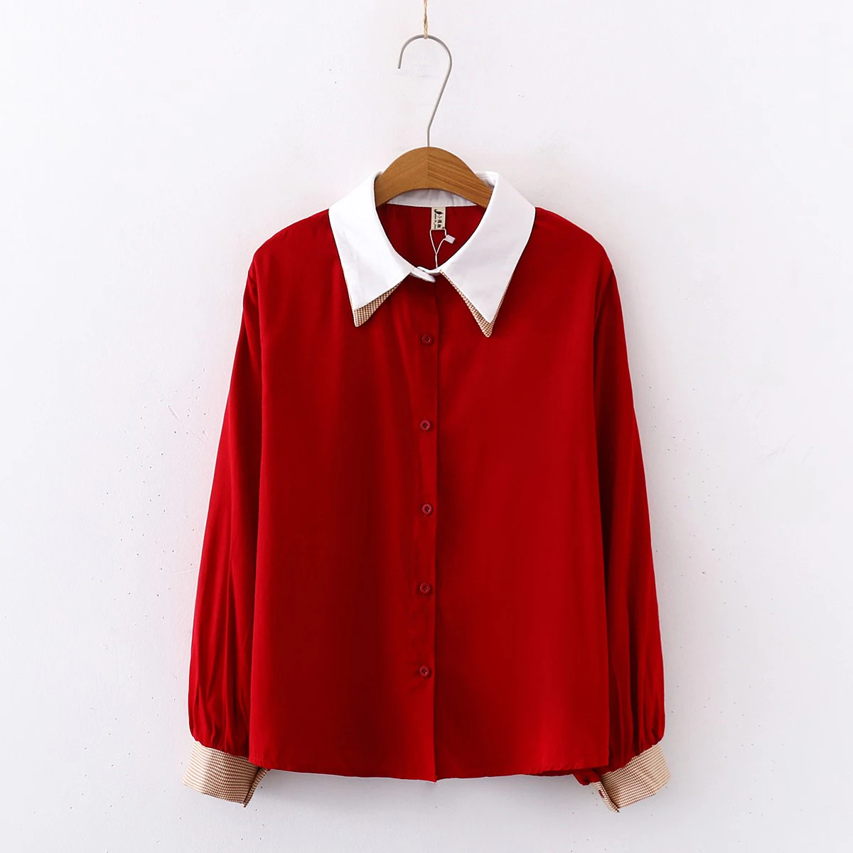 Red Новинка весны, женская шифоновая блузка, двухслойная, осенняя, рукав-фонарик, цвет блока, красная рубашка, повседневные топы, Feminina Blusa T9D729T - Цвет: Red