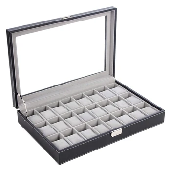 

24 cells Watch Box, Large Watch Box, Glass Shirt, Black Display, Notepad, Artificial Leather