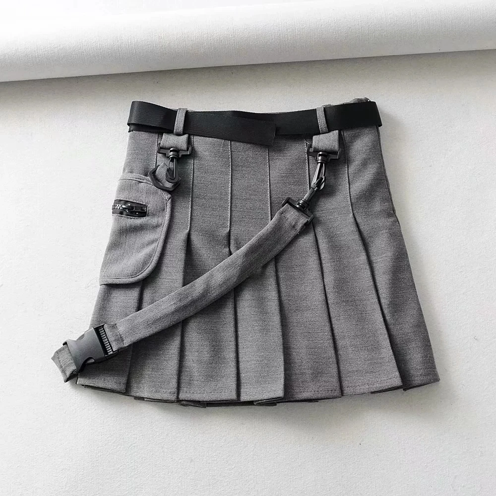 Винтажный пояс черные плиссированные женские юбки с карманами и высокой посадкой черная юбка Уличная офисная мини-юбка Корейская faldas